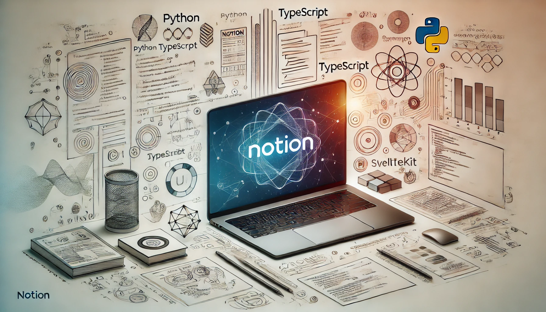 Notion branding with programming languages - typescript, python, sveltekit logos